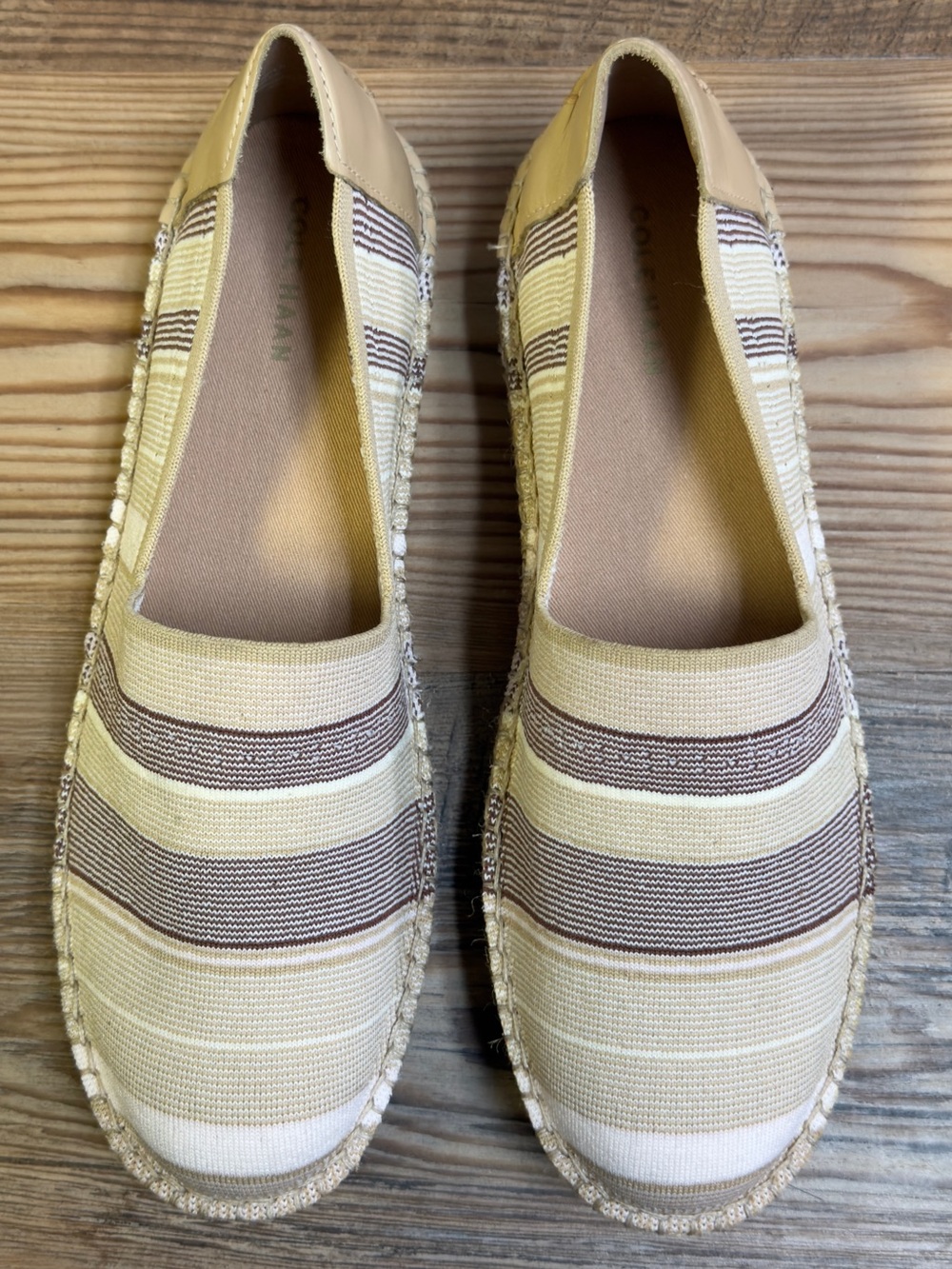 Cole Haan Cloudfeel Knit Striped Espadrilles Slip On Beige Gold Size 10.5B